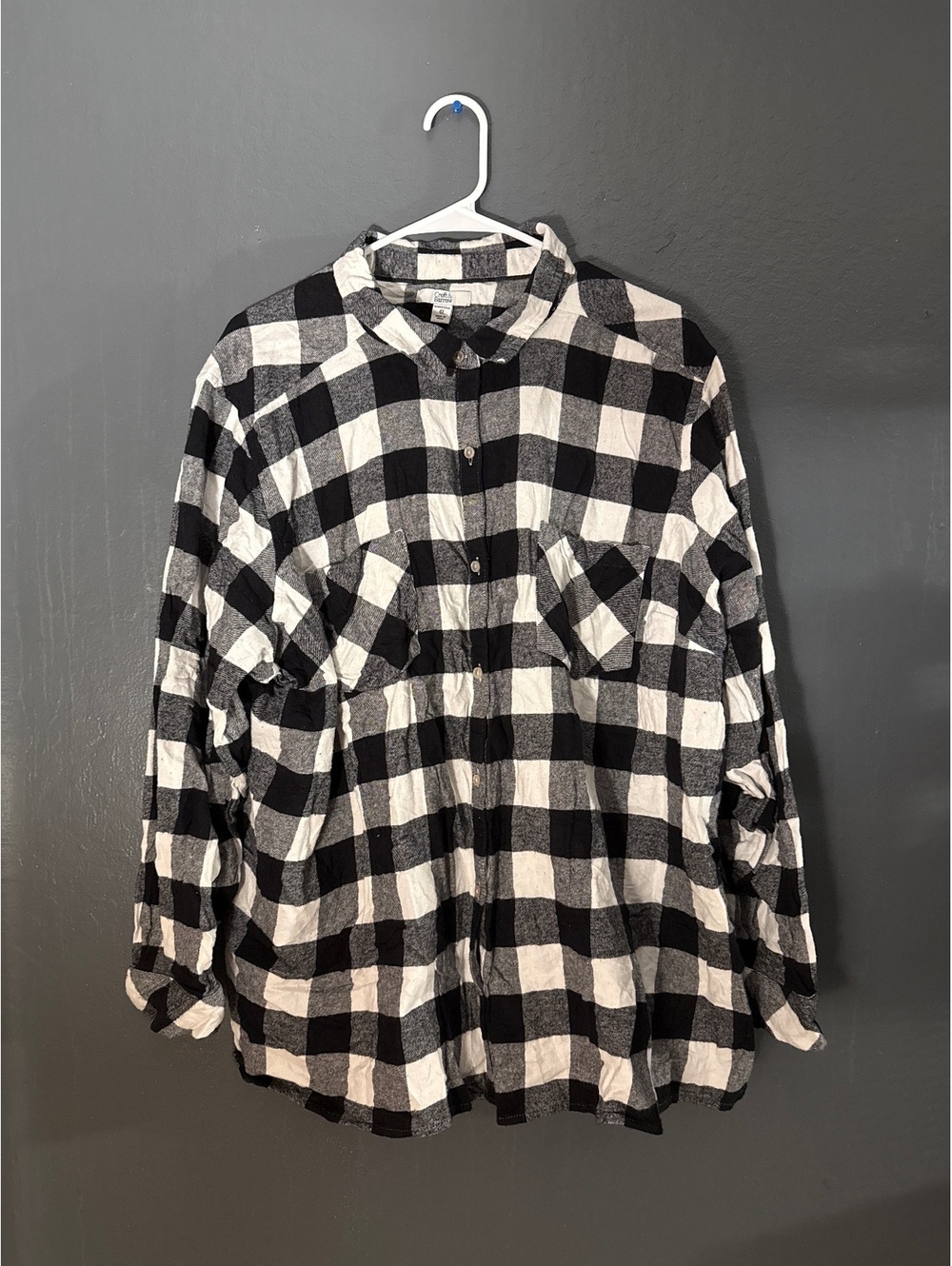 Croft & Barrow Women's Plus Size 4X Black and White Plaid Button-Up Shirt